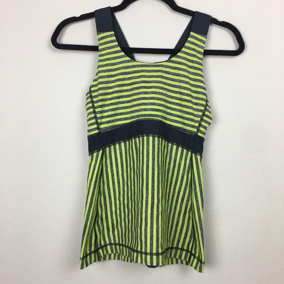 Lululemon Swift Athletic Tank Top Size 8 Yellow Gray Striped - Picture 2 of 11